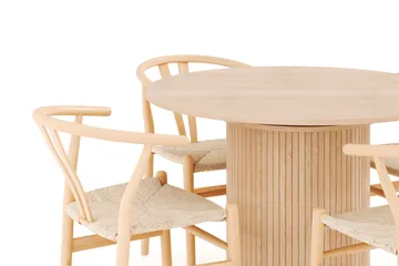 Kopparbo Matgrupp 106 cm Rund Förlängningsbart med 4 Dastoori Matstolar - Whitewash - Möbler - Bord & matgrupp - Matgrupp