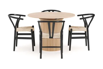 Kopparbo Matgrupp 106 cm Rund Förlängningsbart med 4 Dastoori Matstolar - Whitewash - Möbler - Bord & matgrupp - Matgrupp