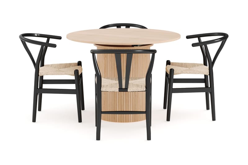 Kopparbo Matgrupp 106 cm Rund Förlängningsbart med 4 Dastoori Matstolar - Whitewash - Möbler - Bord & matgrupp - Matgrupp