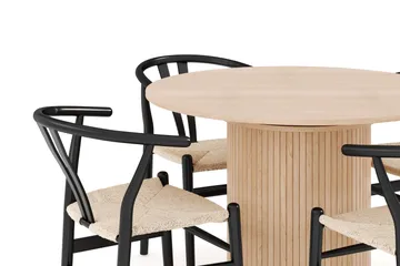 Kopparbo Matgrupp 106 cm Rund Förlängningsbart med 4 Dastoori Matstolar - Whitewash - Möbler - Bord & matgrupp - Matgrupp