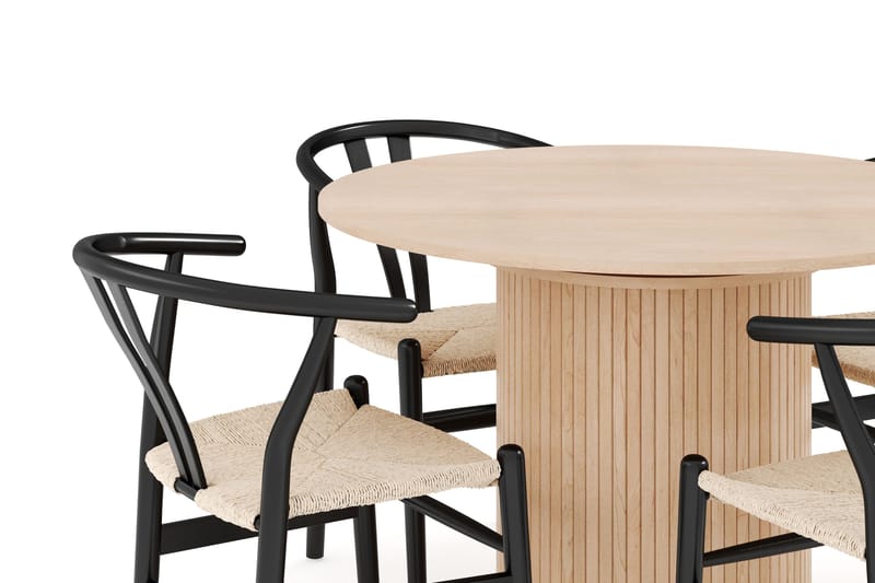 Kopparbo Matgrupp 106 cm Rund Förlängningsbart med 4 Dastoori Matstolar - Whitewash - Möbler - Bord & matgrupp - Matgrupp