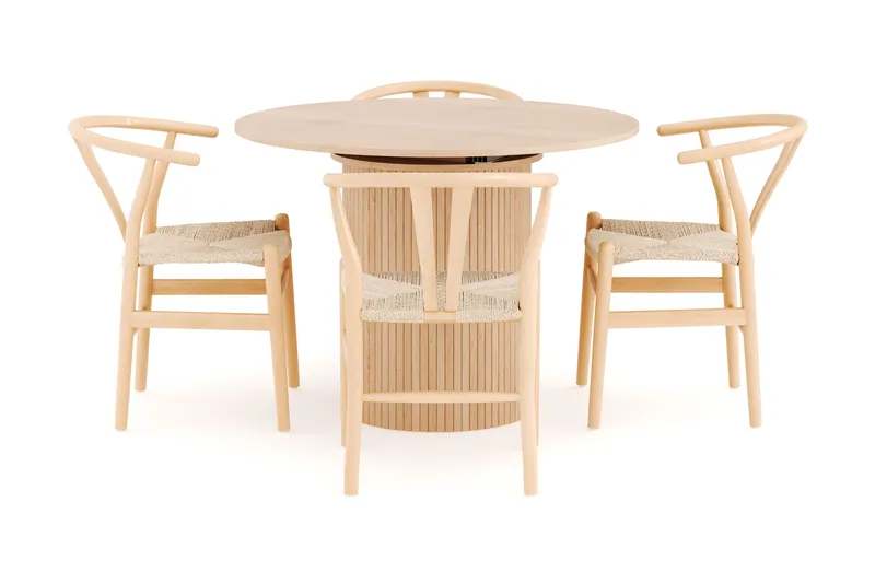 Kopparbo Matgrupp 106 cm Rund Förlängningsbart med 4 Dastoori Matstolar - Whitewash - Möbler - Bord & matgrupp - Matgrupp