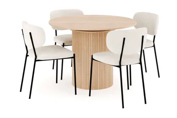 Kopparbo Matgrupp 106 cm Rund Förlängningsbart med 4 Gemmiano Matstolar - Whitewash - Möbler - Bord & matgrupp - Matgrupp