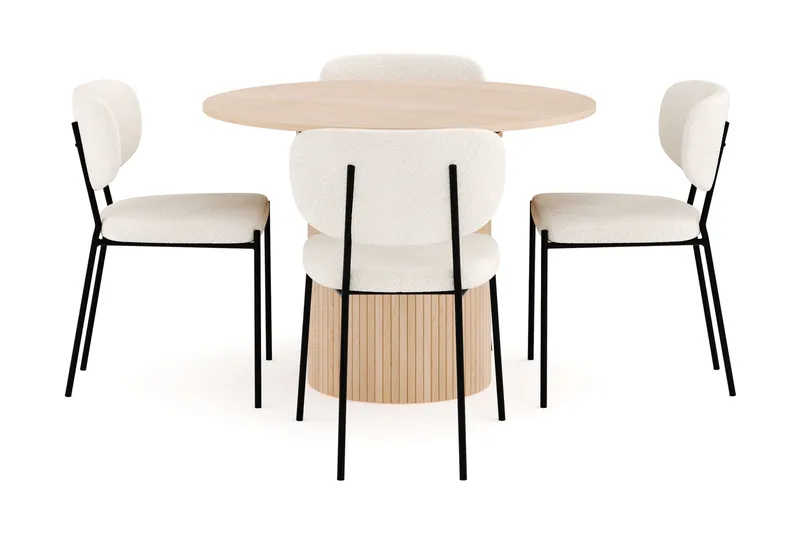 Kopparbo Matgrupp 106 cm Rund Förlängningsbart med 4 Gemmiano Matstolar - Whitewash - Möbler - Bord & matgrupp - Matgrupp