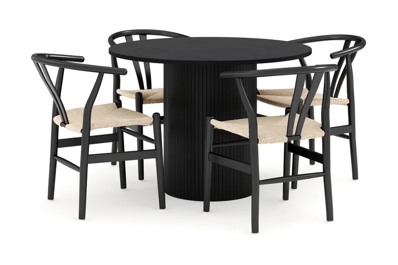 Kopparbo Matgrupp 106 cm Rund med 4 Dastoori Matstol, Svart