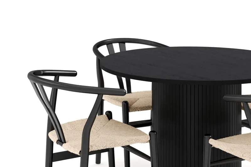 Kopparbo Matgrupp 106 cm Rund med 4 Dastoori Matstol - Svart - Möbler - Bord & matgrupp - Matgrupp