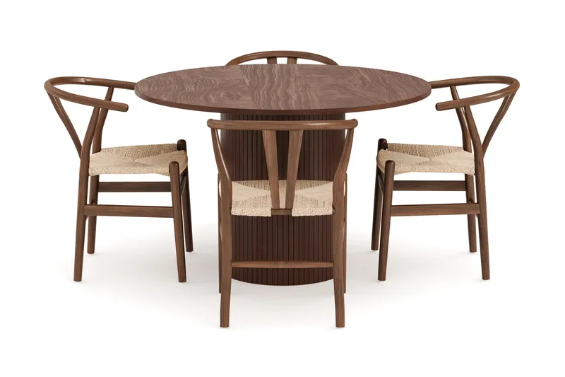 Kopparbo Matgrupp 120 cm Rund med 4 Dastoori Matstol - 2220070-4,2223290-1 - Mörkbrun - Möbler - Bord & matgrupp - Matgrupp