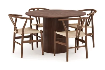 Kopparbo Matgrupp 120 cm Rund med 4 Dastoori Matstol - Mörkbrun - Möbler - Bord & matgrupp - Matgrupp