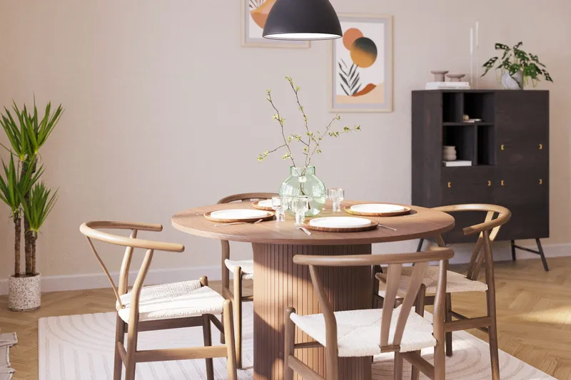 Kopparbo Matgrupp 120 cm Rund med 4 Dastoori Matstol - Mörkbrun - Möbler - Bord & matgrupp - Matgrupp