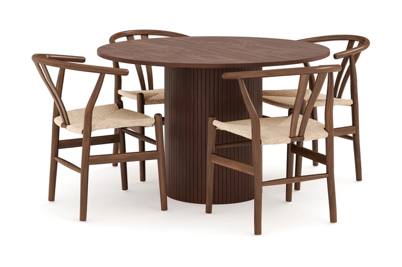 Kopparbo Matgrupp 120 cm Rund med 4 Dastoori Matstol, Mörkbrun