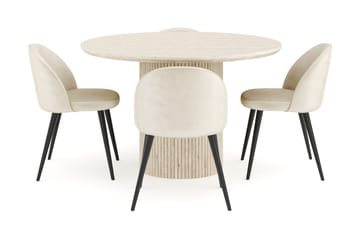 Kopparbo Matgrupp 120 cm Rund med 4 Valeri Sammetsstolar - Travetin - Möbler - Bord & matgrupp - Matgrupp