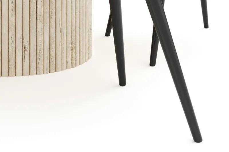 Kopparbo Matgrupp 120 cm Rund med 4 Valeri Sammetsstolar - Travetin - Möbler - Bord & matgrupp - Matgrupp