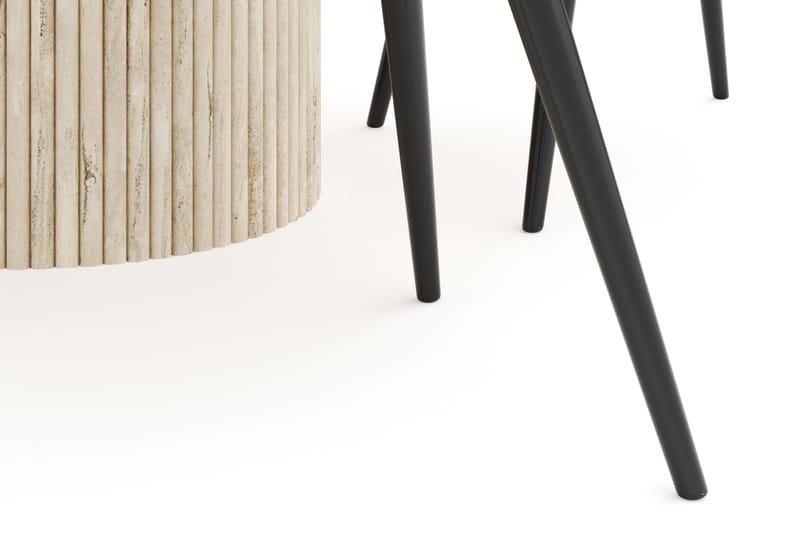 Kopparbo Matgrupp 120 cm Rund med 4 Valeri Sammetsstolar - Travetin - Möbler - Bord & matgrupp - Matgrupp