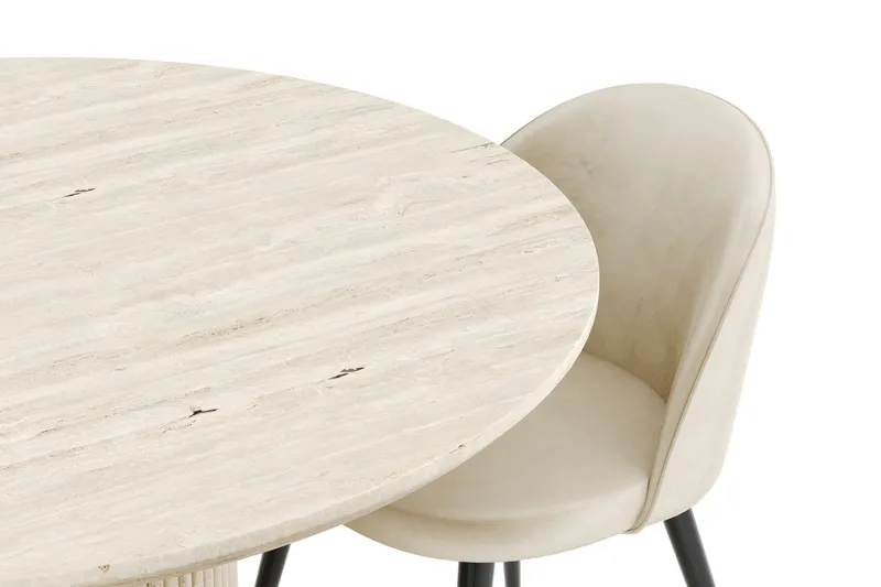 Kopparbo Matgrupp 120 cm Rund med 4 Valeri Sammetsstolar - Travetin - Möbler - Bord & matgrupp - Matgrupp