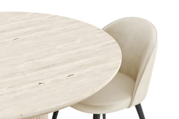 Kopparbo Matgrupp 120 cm Rund med 4 Valeri Sammetsstolar - Travetin - Möbler - Bord & matgrupp - Matgrupp