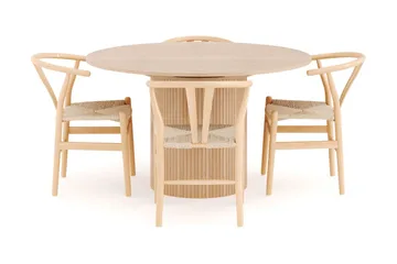 Kopparbo Matgrupp 130 cm Rund Förlängningsbart med 4 Dastoori Matstolar - Whitewash - Möbler - Bord & matgrupp - Matgrupp
