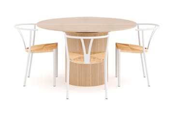 Kopparbo Matgrupp 130 cm Rund Förlängningsbart med 4 Elysia Matstolar - Whitewash - Möbler - Bord & matgrupp - Matgrupp