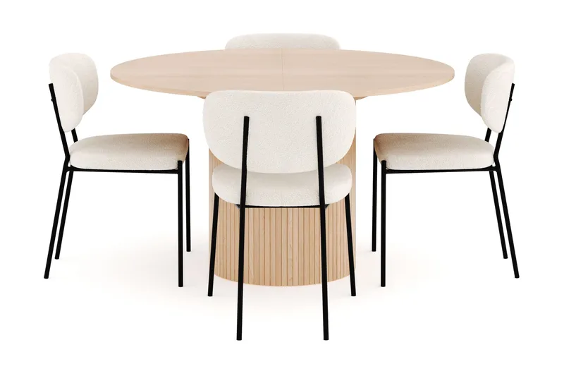 Kopparbo Matgrupp 130 cm Rund Förlängningsbart med 4 Gemmiano Matstolar - Whitewash - Möbler - Bord & matgrupp - Matgrupp