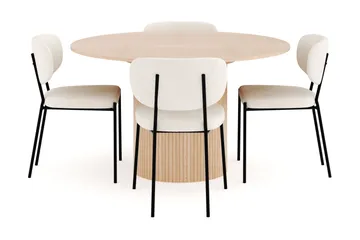 Kopparbo Matgrupp 130 cm Rund Förlängningsbart med 4 Gemmiano Matstolar - Whitewash - Möbler - Bord & matgrupp - Matgrupp