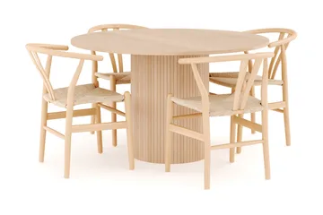 Kopparbo Matgrupp 130 cm Rund med 4 Dastoori Matstol - Beige - Möbler - Bord & matgrupp - Matgrupp