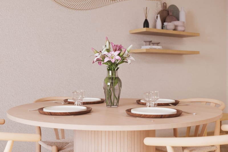 Kopparbo Matgrupp 130 cm Rund med 4 Dastoori Matstolar - Beige - Möbler - Bord & matgrupp - Matgrupp