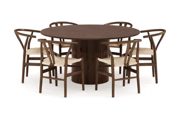 Kopparbo Matgrupp 150 cm Rund med 6 Dastoori Matstolar - Valnöt - Möbler - Bord & matgrupp - Matgrupp