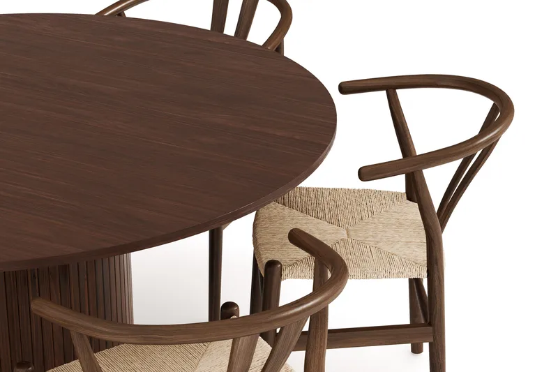 Kopparbo Matgrupp 150 cm Rund med 6 Dastoori Matstolar - Valnöt - Möbler - Bord & matgrupp - Matgrupp