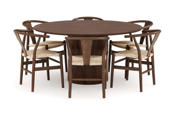 Kopparbo Matgrupp 150 cm Rund med 6 Dastoori Matstolar - Valnöt - Möbler - Bord & matgrupp - Matgrupp
