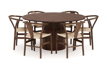 Kopparbo Matgrupp 150 cm Rund med 6 Dastoori Matstolar - Valnöt - Möbler - Bord & matgrupp - Matgrupp