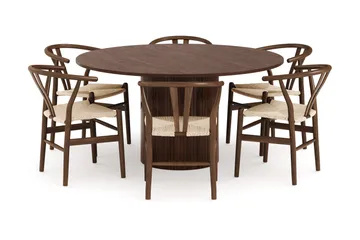 Kopparbo Matgrupp 150 cm Rund med 6 Dastoori Matstolar - Valnöt - Möbler - Bord & matgrupp - Matgrupp