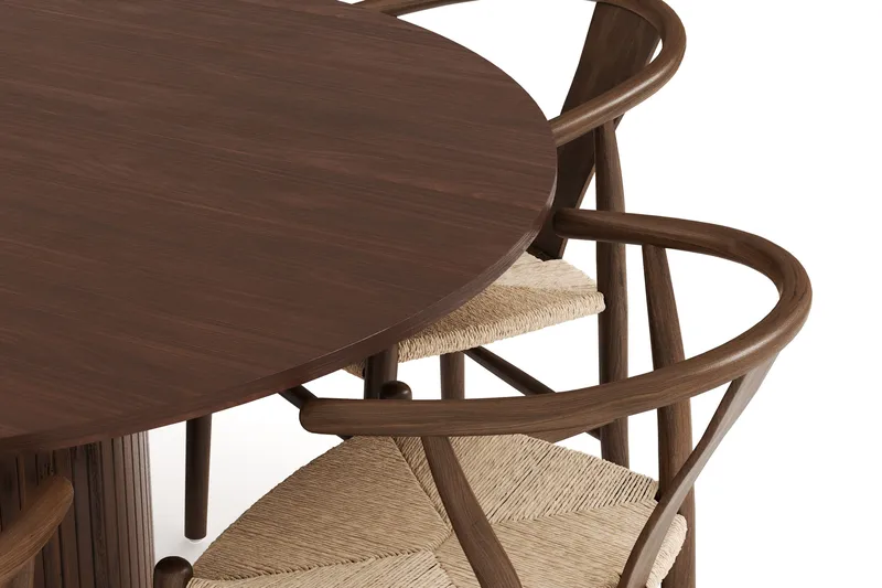 Kopparbo Matgrupp 150 cm Rund med 6 Dastoori Matstolar - Valnöt - Möbler - Bord & matgrupp - Matgrupp