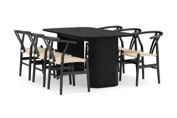 Kopparbo Matgrupp 160 cm med 6 Dastoori Matstol - 2220067-6,2229297-1 - Svart - Möbler - Bord & matgrupp - Matgrupp