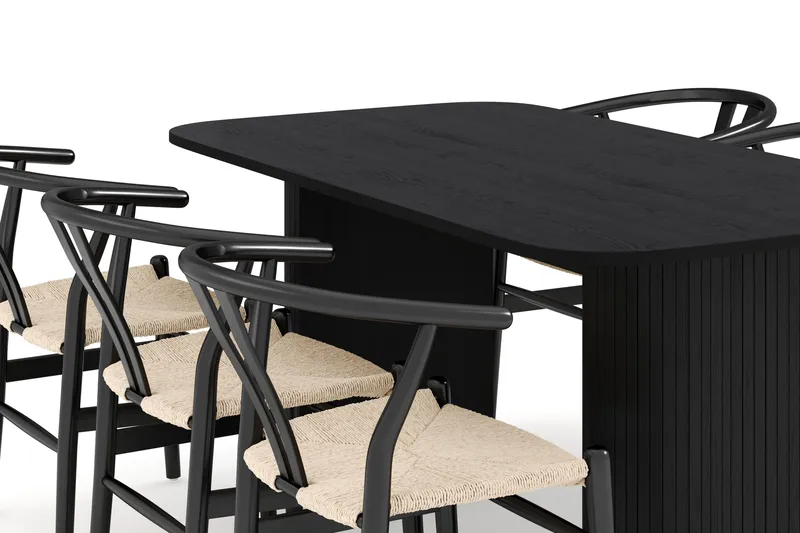 Kopparbo Matgrupp 160 cm med 6 Dastoori Matstol - 2220067-6,2229297-1 - Svart - Möbler - Bord & matgrupp - Matgrupp