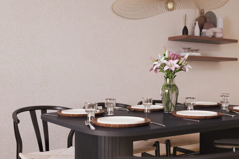 Kopparbo Matgrupp 160 cm med 6 Dastoori Matstol - 2220067-6,2229297-1 - Svart - Möbler - Bord & matgrupp - Matgrupp