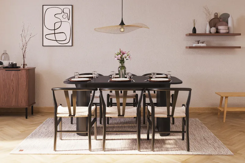Kopparbo Matgrupp 160 cm med 6 Dastoori Matstol - 2220067-6,2229297-1 - Svart - Möbler - Bord & matgrupp - Matgrupp