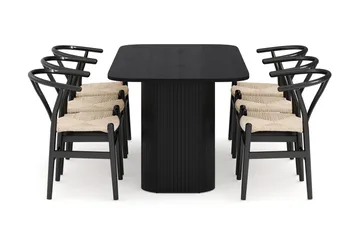 Kopparbo Matgrupp 160 cm med 6 Dastoori Matstol - 2220067-6,2229297-1 - Svart - Möbler - Bord & matgrupp - Matgrupp