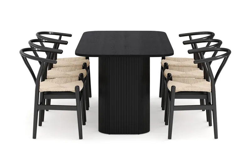 Kopparbo Matgrupp 160 cm med 6 Dastoori Matstol - 2220067-6,2229297-1 - Svart - Möbler - Bord & matgrupp - Matgrupp