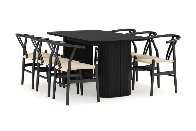 Kopparbo Matgrupp 160 cm med 6 Dastoori Matstol, Svart