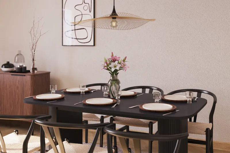 Kopparbo Matgrupp 160 cm med 6 Dastoori Matstol - Svart - Möbler - Bord & matgrupp - Matgrupp