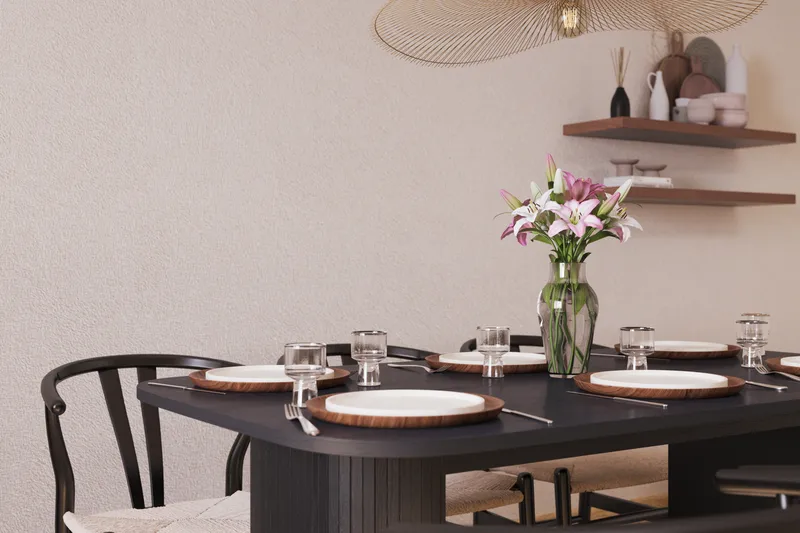 Kopparbo Matgrupp 160 cm med 6 Dastoori Matstol - Svart - Möbler - Bord & matgrupp - Matgrupp