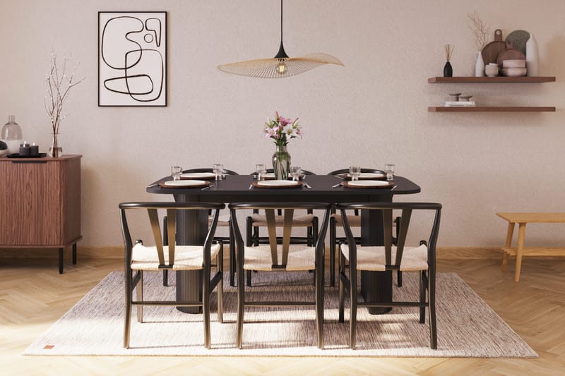 Kopparbo Matgrupp 160 cm med 6 Dastoori Matstolar - Svart - Möbler - Bord & matgrupp - Matgrupp