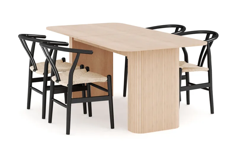 Kopparbo Matgrupp 180-240 cm Förlängningsbart med 4 Dastoori Matstolar - Whitewash - Möbler - Bord & matgrupp - Matgrupp