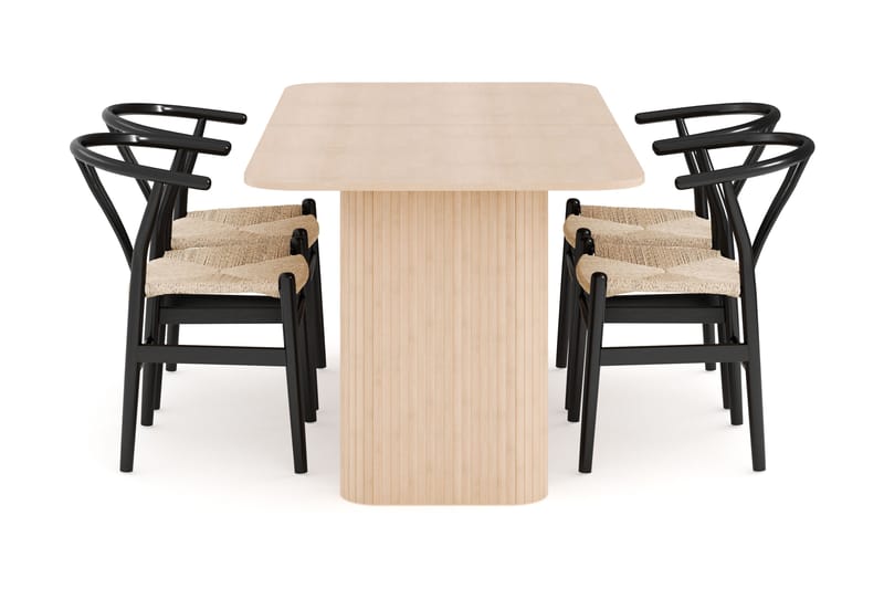Kopparbo Matgrupp 180-240 cm Förlängningsbart med 4 Dastoori Matstolar - Whitewash - Möbler - Bord & matgrupp - Matgrupp