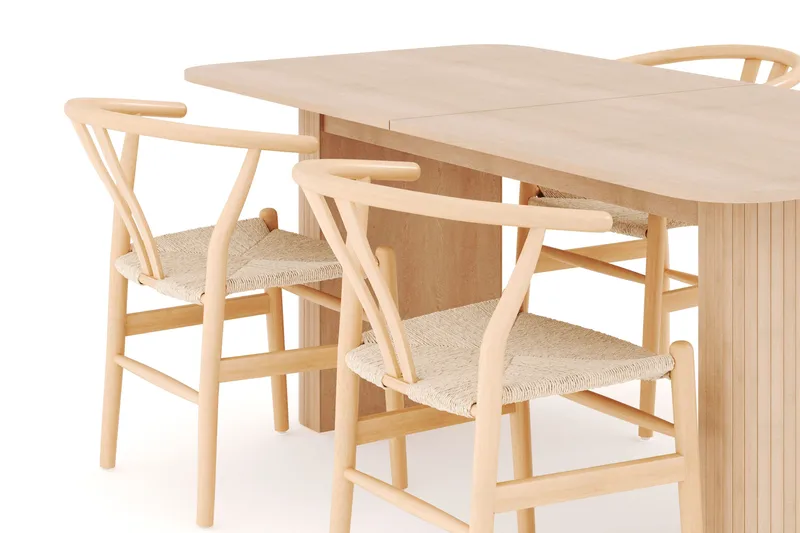 Kopparbo Matgrupp 180-240 cm Förlängningsbart med 4 Dastoori Matstolar - Whitewash - Möbler - Bord & matgrupp - Matgrupp