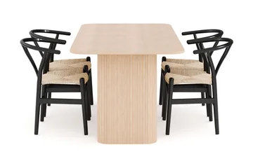 Kopparbo Matgrupp 180-240 cm Förlängningsbart med 4 Dastoori Matstolar - Whitewash - Möbler - Bord & matgrupp - Matgrupp