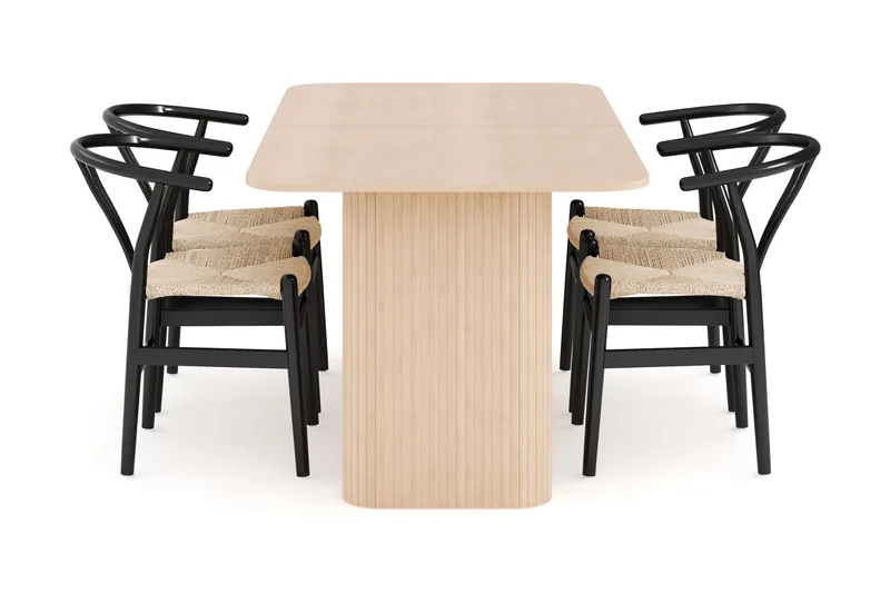 Kopparbo Matgrupp 180-240 cm Förlängningsbart med 4 Dastoori Matstolar - Whitewash - Möbler - Bord & matgrupp - Matgrupp