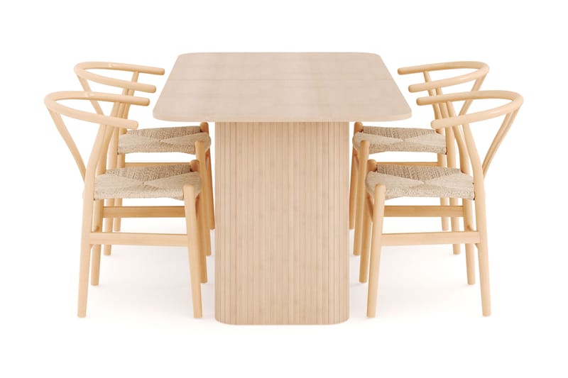 Kopparbo Matgrupp 180-240 cm Förlängningsbart med 4 Dastoori Matstolar - Whitewash - Möbler - Bord & matgrupp - Matgrupp