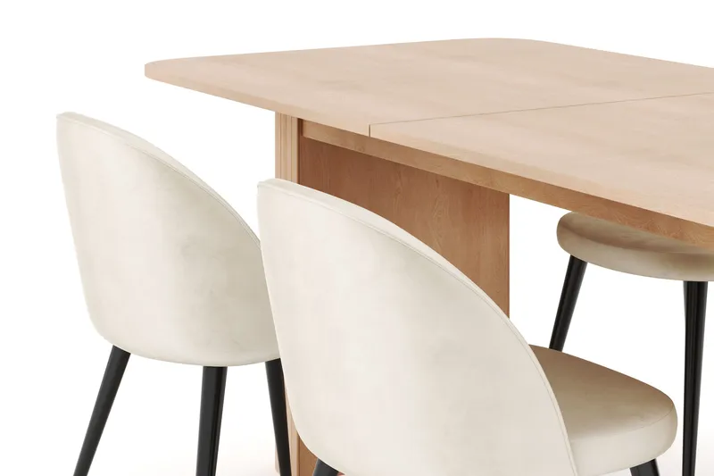 Kopparbo Matgrupp 180-240 cm Förlängningsbart med 4 Valeri Sammetsstolar - Whitewash - Möbler - Bord & matgrupp - Matgrupp