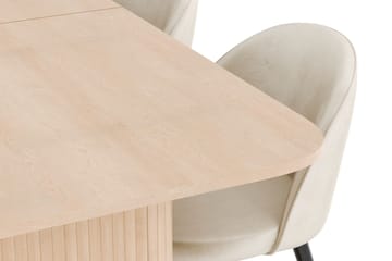 Kopparbo Matgrupp 180-240 cm Förlängningsbart med 4 Valeri Sammetsstolar - Whitewash - Möbler - Bord & matgrupp - Matgrupp