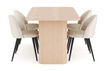 Kopparbo Matgrupp 180-240 cm Förlängningsbart med 4 Valeri Sammetsstolar - Whitewash - Möbler - Bord & matgrupp - Matgrupp